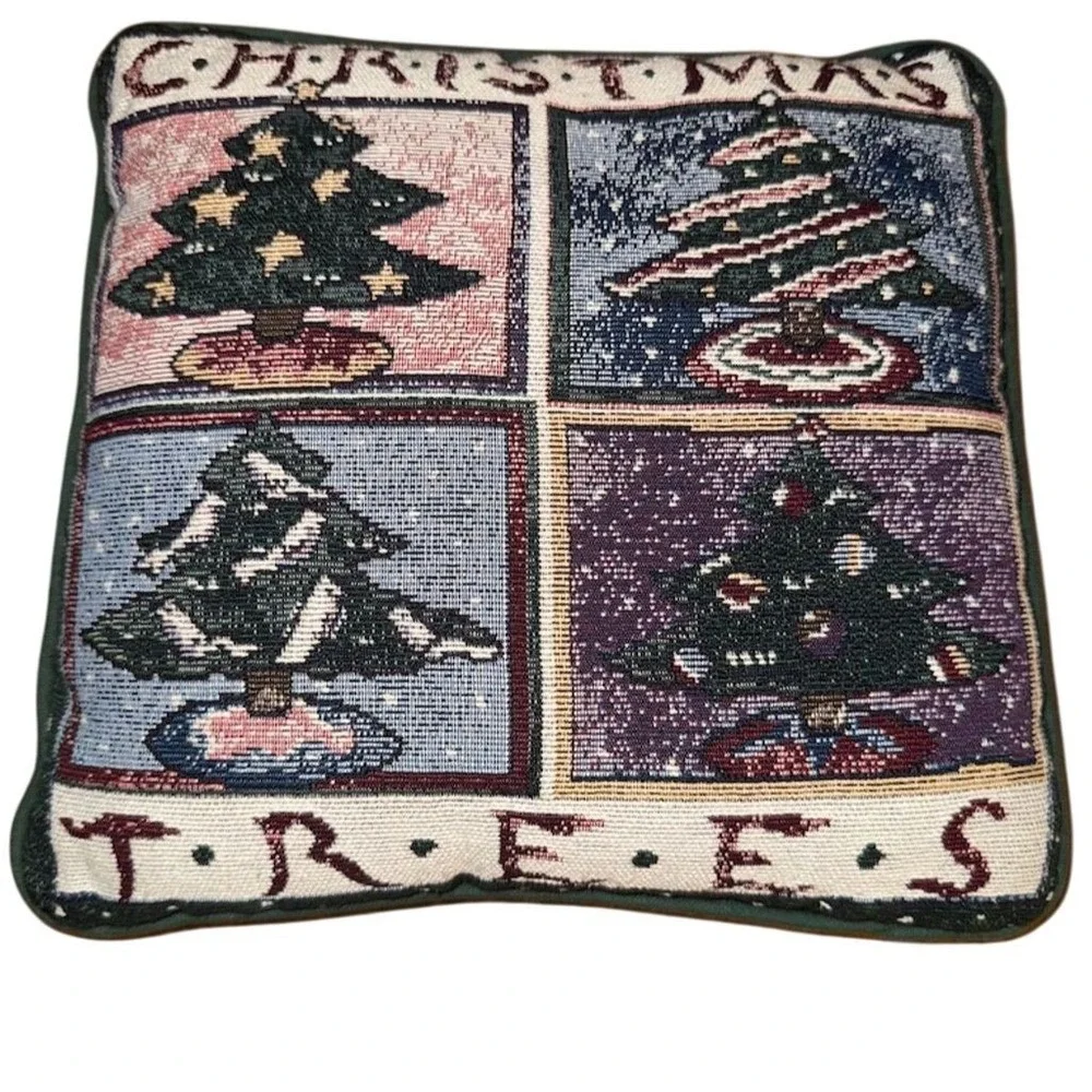 Vintage Christmas Floral Needlepoint Throw‎ Pillow 12x12 Multicolor